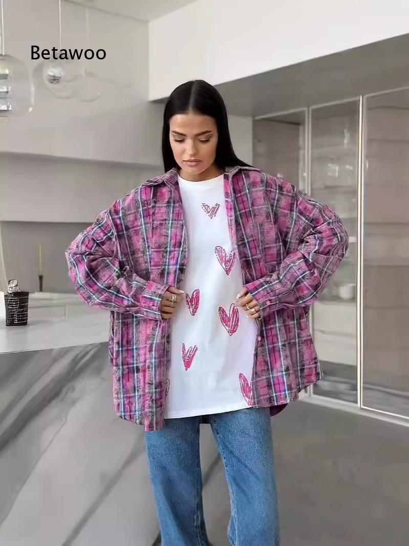 Oversized Loose Plaid Shirt Fo - Fashion Street Night 评论和价格