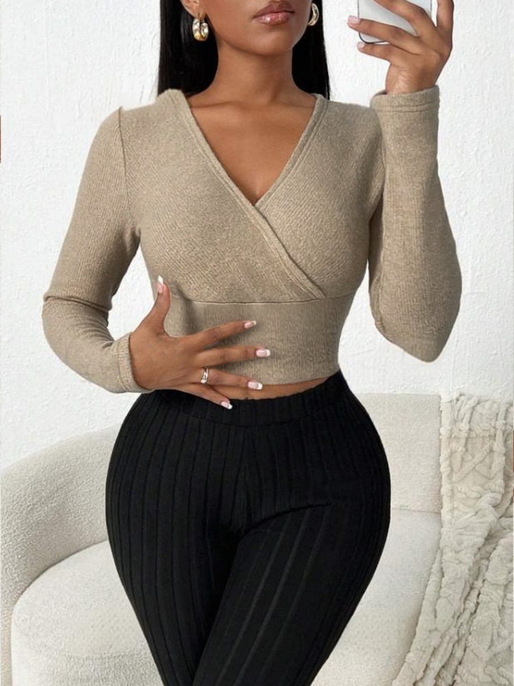 Women Long Sleeve Crop Top V N - Street Fashion Y2K 评论和价格